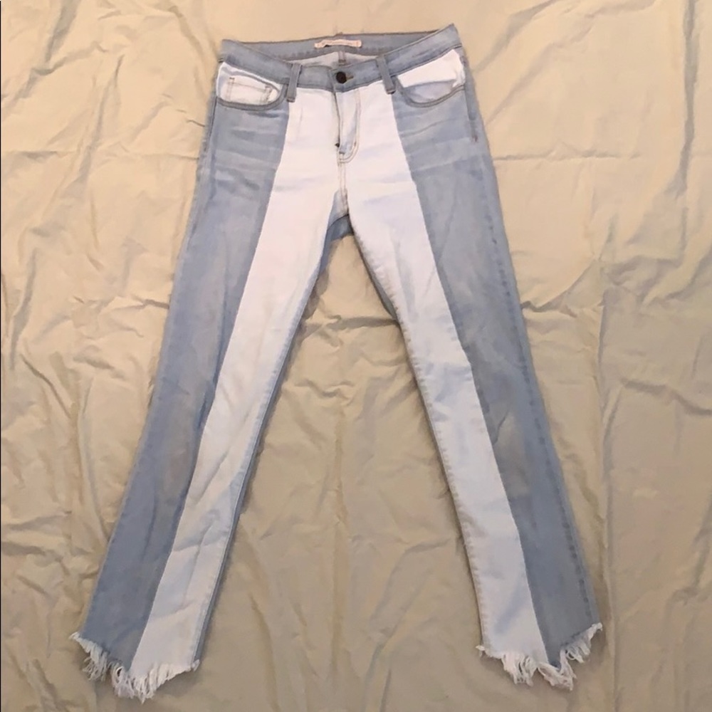 Unique two-tone raw hem jeans